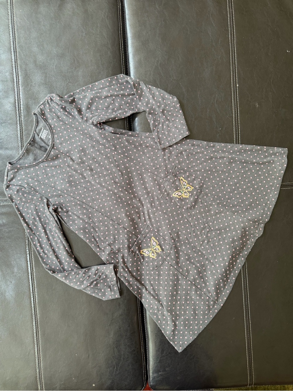 Jumping Beans - Gray Dress with Pink Polka Dots and Gold Butterfly Pockets